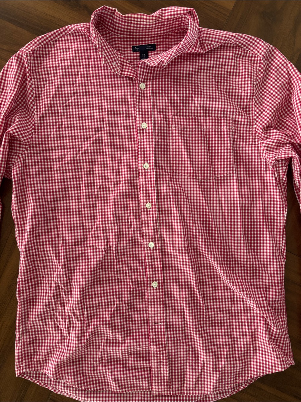 GAP Red and White Gingham Button-Down Shirt for Men
